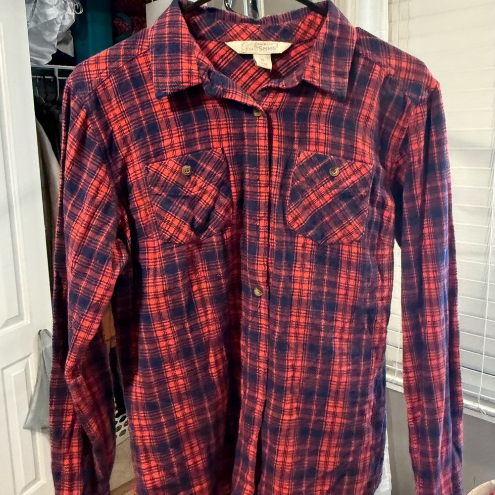 Bass Pro Shops Red and Blue Plaid Women's Button Down Shirt